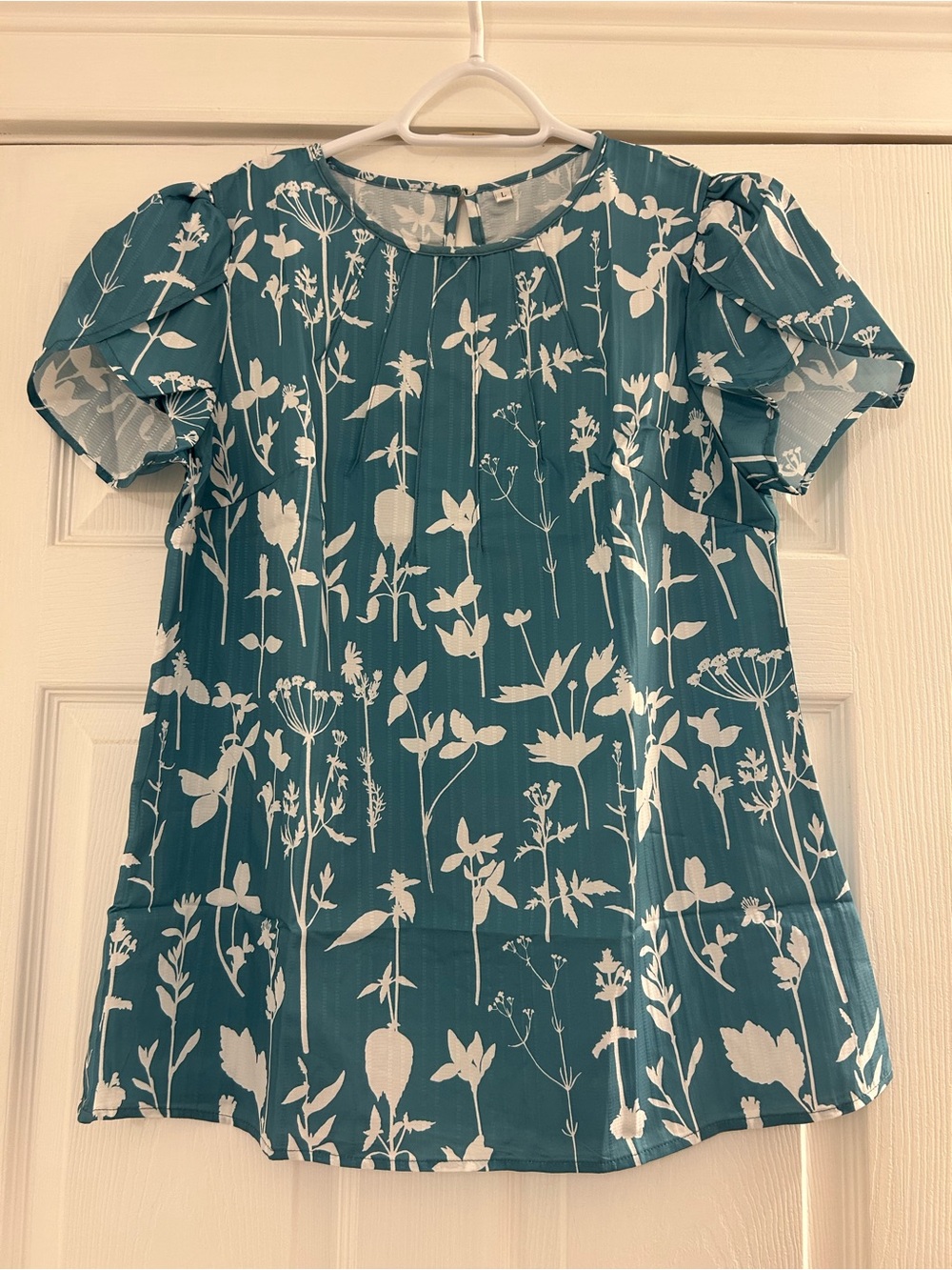 Teal Floral Short Sleeve Blouse NWOT